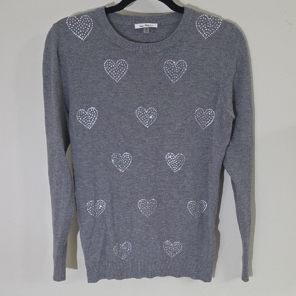 Silver Gray Crew Neck Sweater with Heart Design - Picture 1 of 5